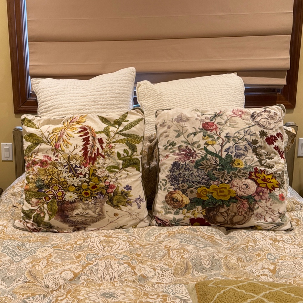 Pair of  Large Floral Embroidered Decorative Throw Pillow covers